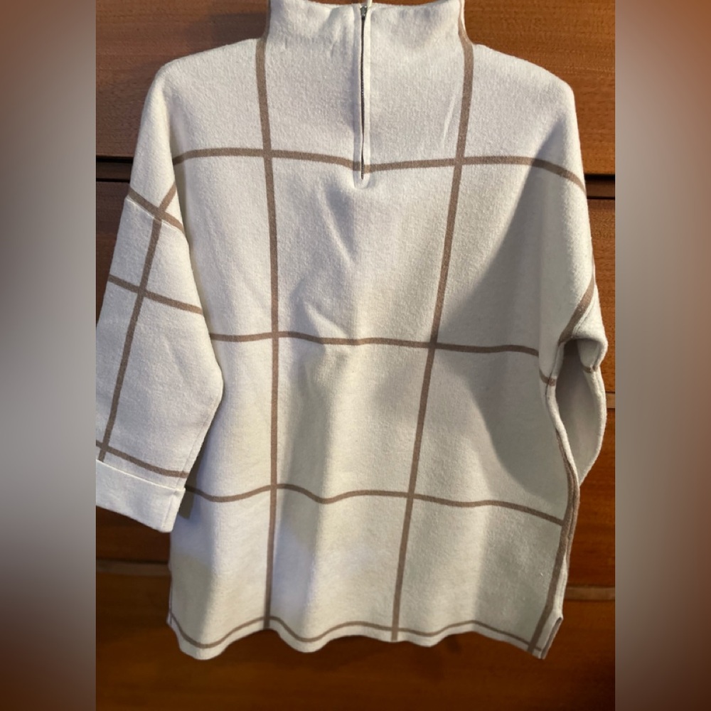 Christian Siriano New York Womens top Cream window pane design in Mocha XL